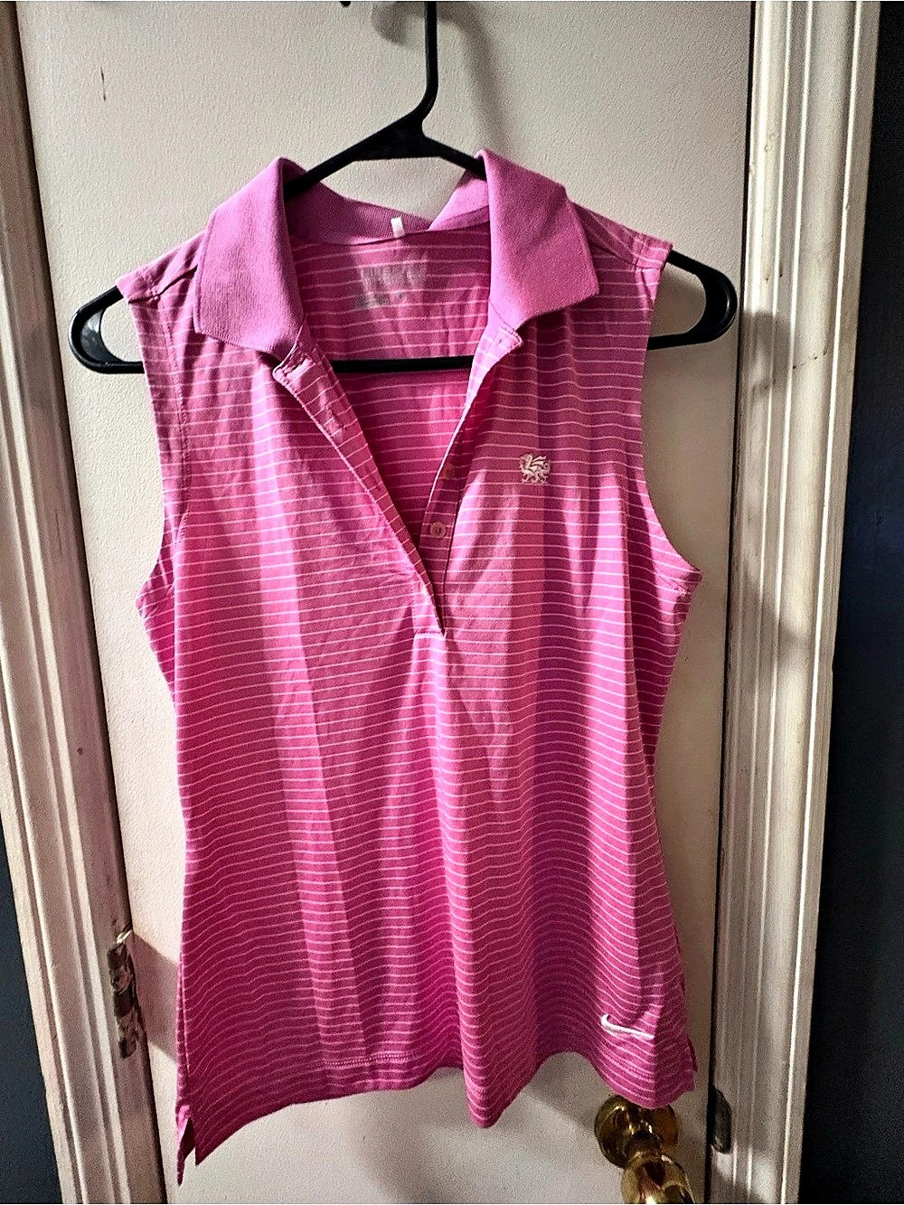 Nike Golf Tour Performance Striped Sleeveless Polo Pink & White Small